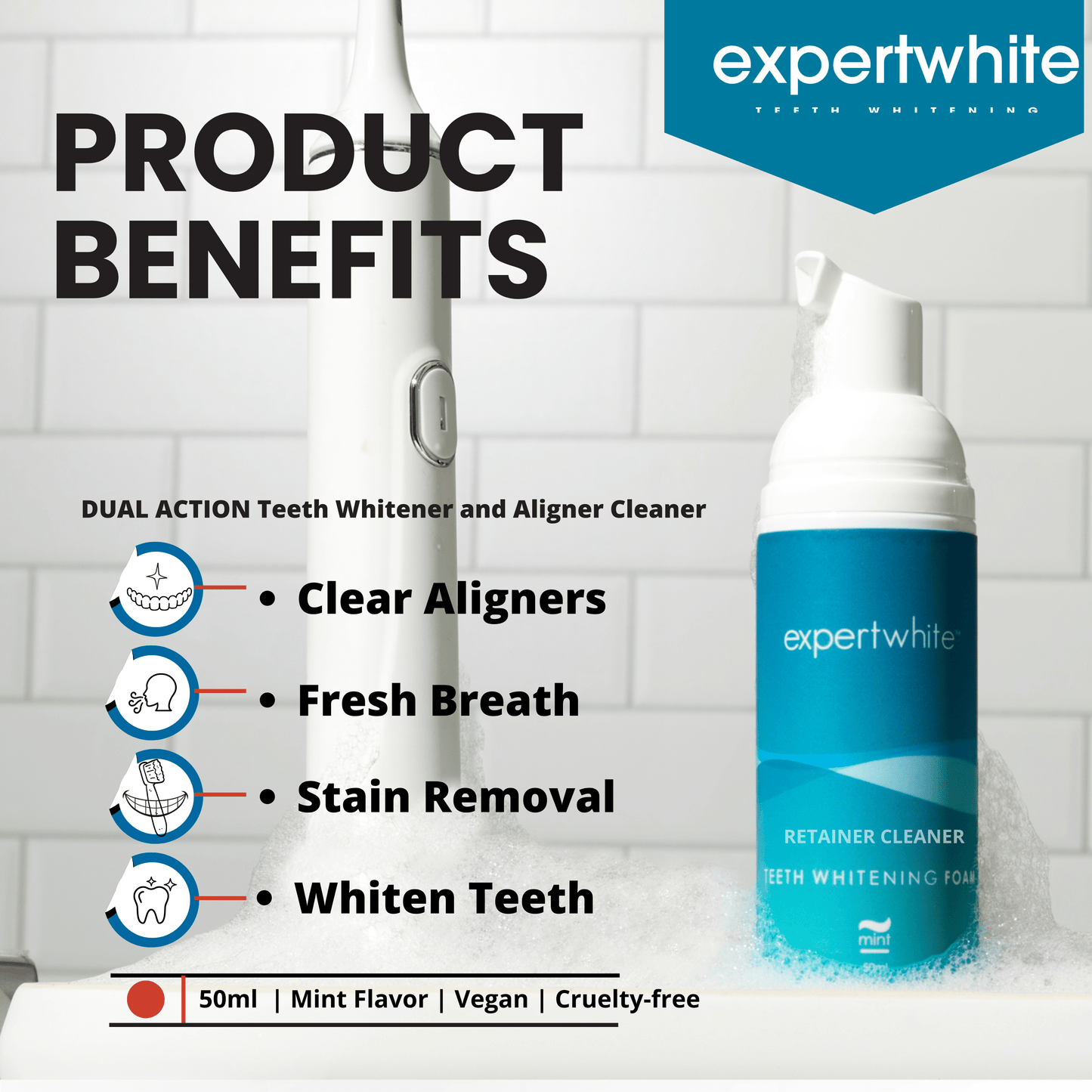 Expertwhite Aligner Retainer Cleaner RETAINER FOAM: Expertwhite 2-in-1 Retainer & Teeth Whitening Foam