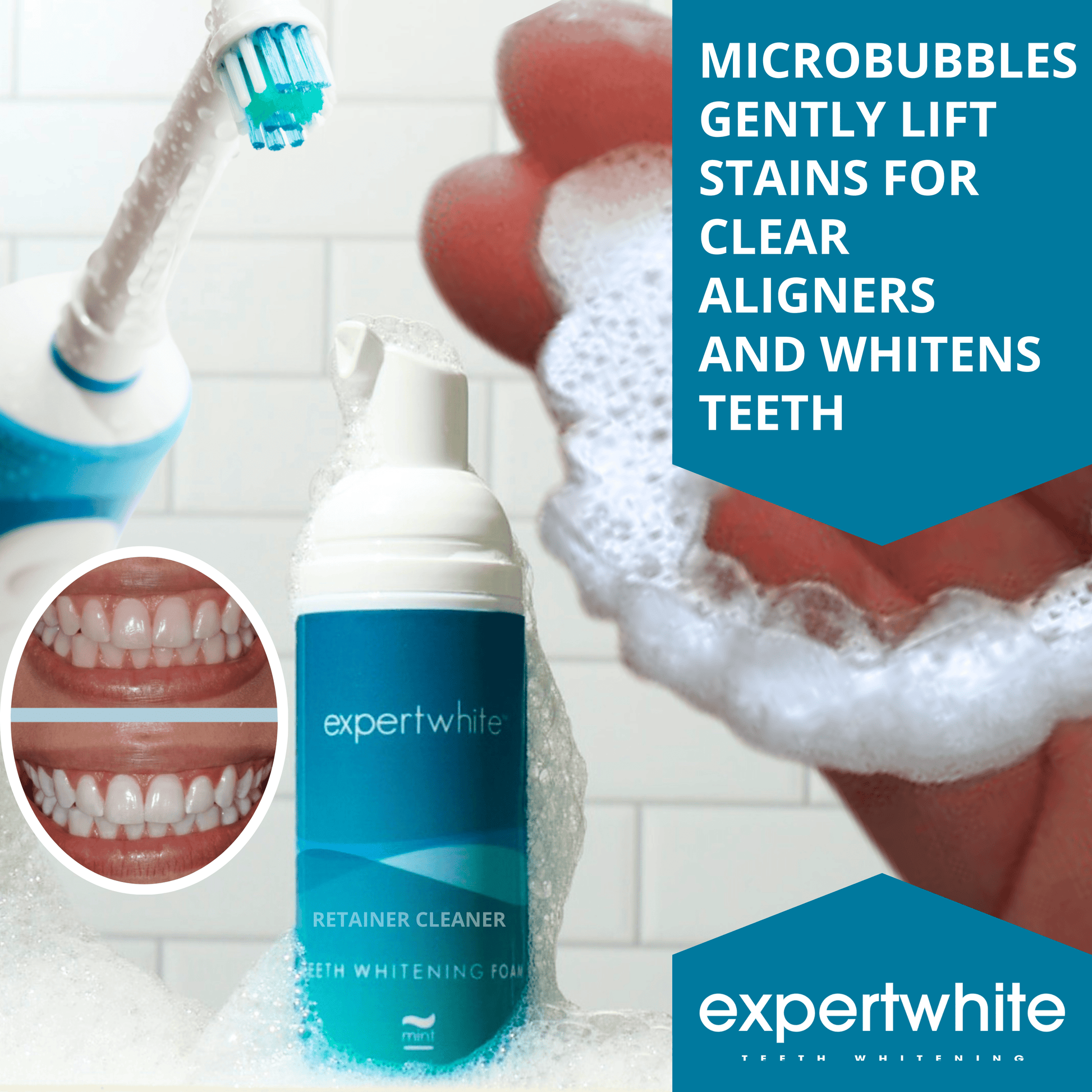 Expertwhite Aligner Retainer Cleaner RETAINER FOAM: Expertwhite 2-in-1 Retainer & Teeth Whitening Foam