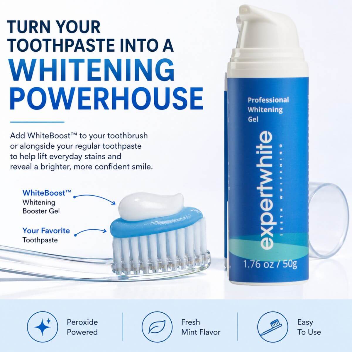 Expertwhite Teeth Whitening Gels Expertwhite WhiteBoost Peroxide Whitening Booster Gel. Turn your favorite toothpaste into a whitening powerhouse.