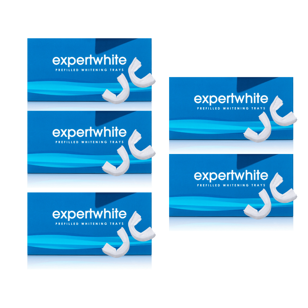 Expertwhite Teeth Whitening Trays Kit 5 Packs (Save 35%) WHITENING TRAYS: GloUp Max Prefilled Teeth Whitening Trays 12% Hydrogen Peroxide  (20 Trays, 10 Treatments Upper and lower). BrightGlo Max